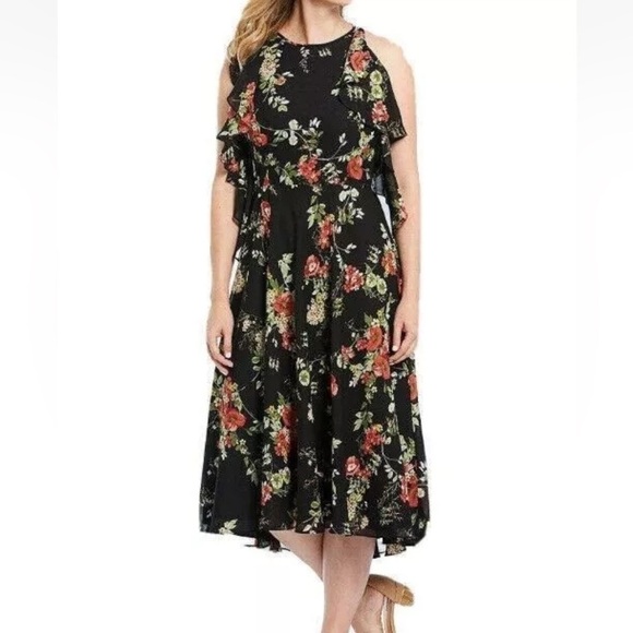 ALEX MARIE Penelope Floral Cold Shoulder Ruffle Chiffon Long Dress - Picture 1 of 8